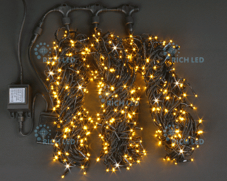 Светодиодная гирлянда 3 нити по 20 м, 24V, желтая, мерцающая, черный провод, RL-S3*20F-B/Y Светодиодная гирлянда 3 нити по 20 м, 24V, желтая, мерцающая, черный провод, RL-S3*20F-B/Y