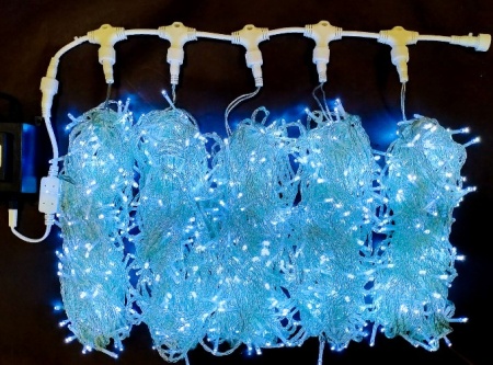 Светодиодная гирлянда 5 нитей по 20 м, 24V, белая, прозрачный провод, RL-S5*20-T/W