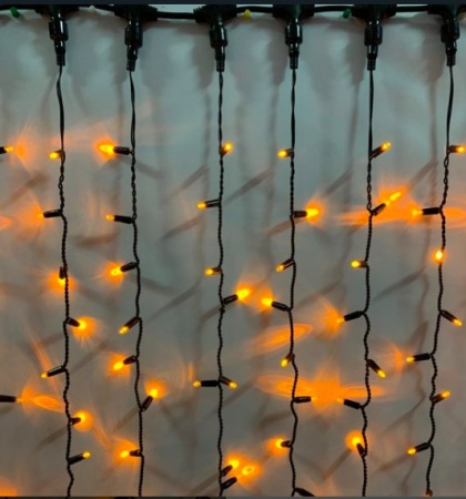 Светодиодный занавес 2*9 м, желтый, постоянного свечения, черный провод