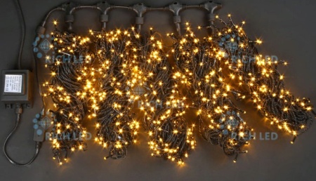 Светодиодная гирлянда 5 нитей по 20 м, 24V, желтая, черный провод, RL-S5*20-B/Y