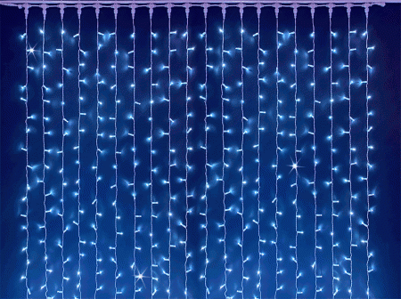 Светодиодный занавес 2*6 м, холодный белый, мерцающий, белый провод, с колпачком
