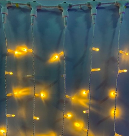 Светодиодный занавес 2*9 м, теплый белый, постоянного свечения, белый провод