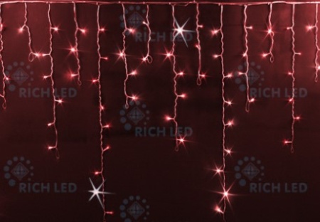 Светодиодная бахрома 3*0,9 м, красная, мерцающая (флэш), прозрачный провод