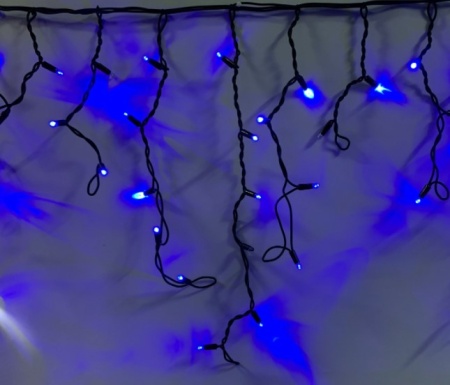Светодиодная бахрома 2*0,6 м, синяя, ФЛЭШ, черный провод