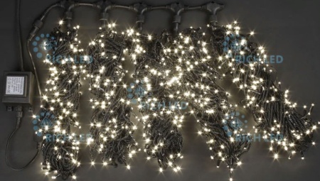 Светодиодная гирлянда 5 нитей по 20 м, 24V, теплая белая, черный провод, RL-S5*20-B/WW