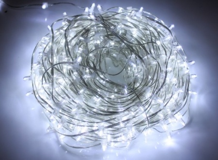 Светодиодная гирлянда "Клип-лайт" 12V, 100 м, белая, прозрачный провод, ФЛЭШ. c КОЛПАЧКОМ
