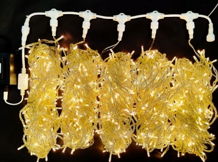 Светодиодная гирлянда 5 нитей по 20 м, 24V, теплая белая, прозрачный провод, RL-S5*20-T/WW