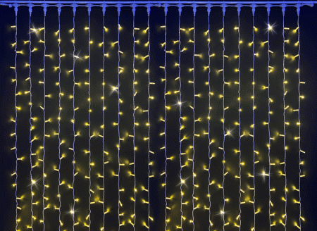 Светодиодный занавес 2*6 м, теплый белый, мерцающий, белый провод, с колпачком