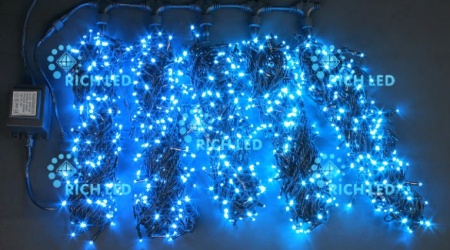 Светодиодная гирлянда 5 нитей по 20 м, 24V, синяя, черный провод, RL-S5*20-B/B